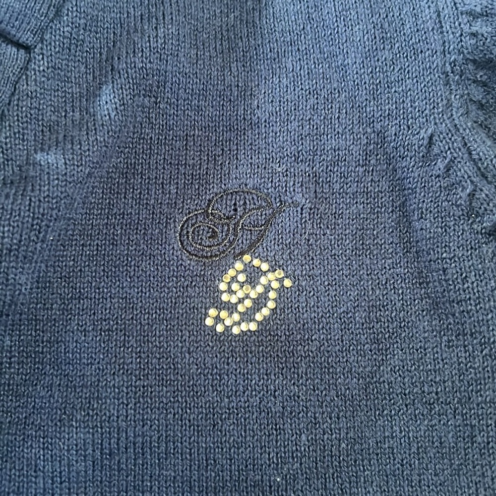 Navy Blue Ruffled Cardigan - Picture 2 of 5